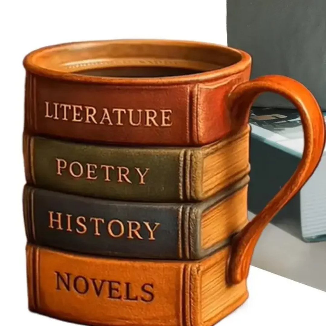 Caneca de Café 3D Design Livro em Resina Criativa Versátil e Resistente | Home Gaju