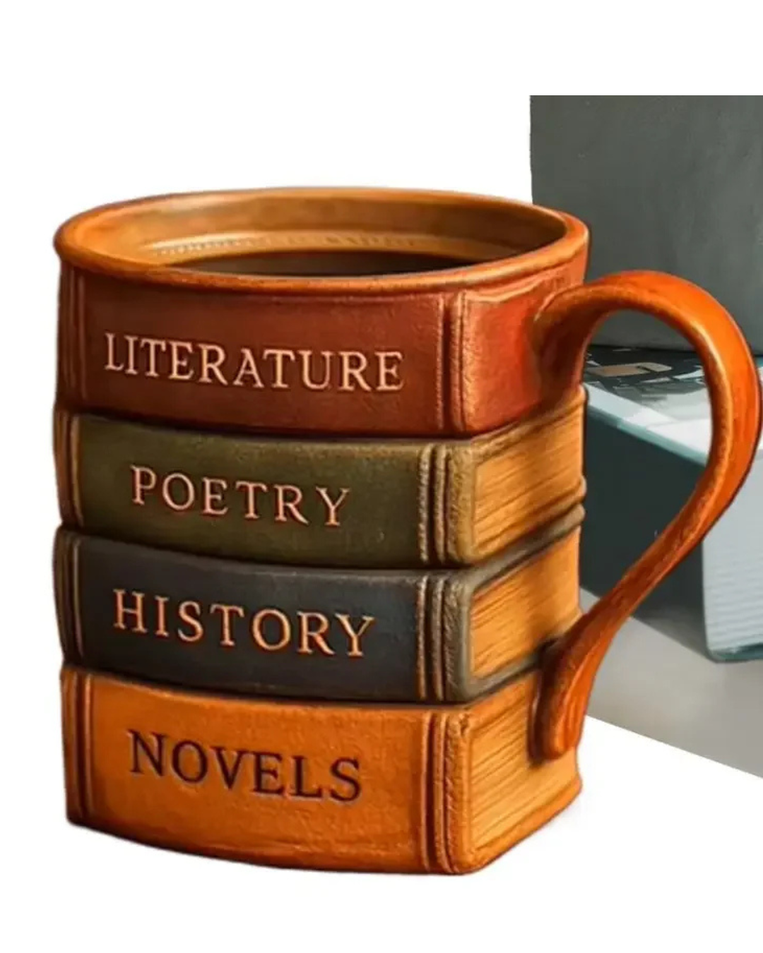 Caneca de Café 3D Design Livro em Resina Criativa Versátil e Resistente | Home Gaju