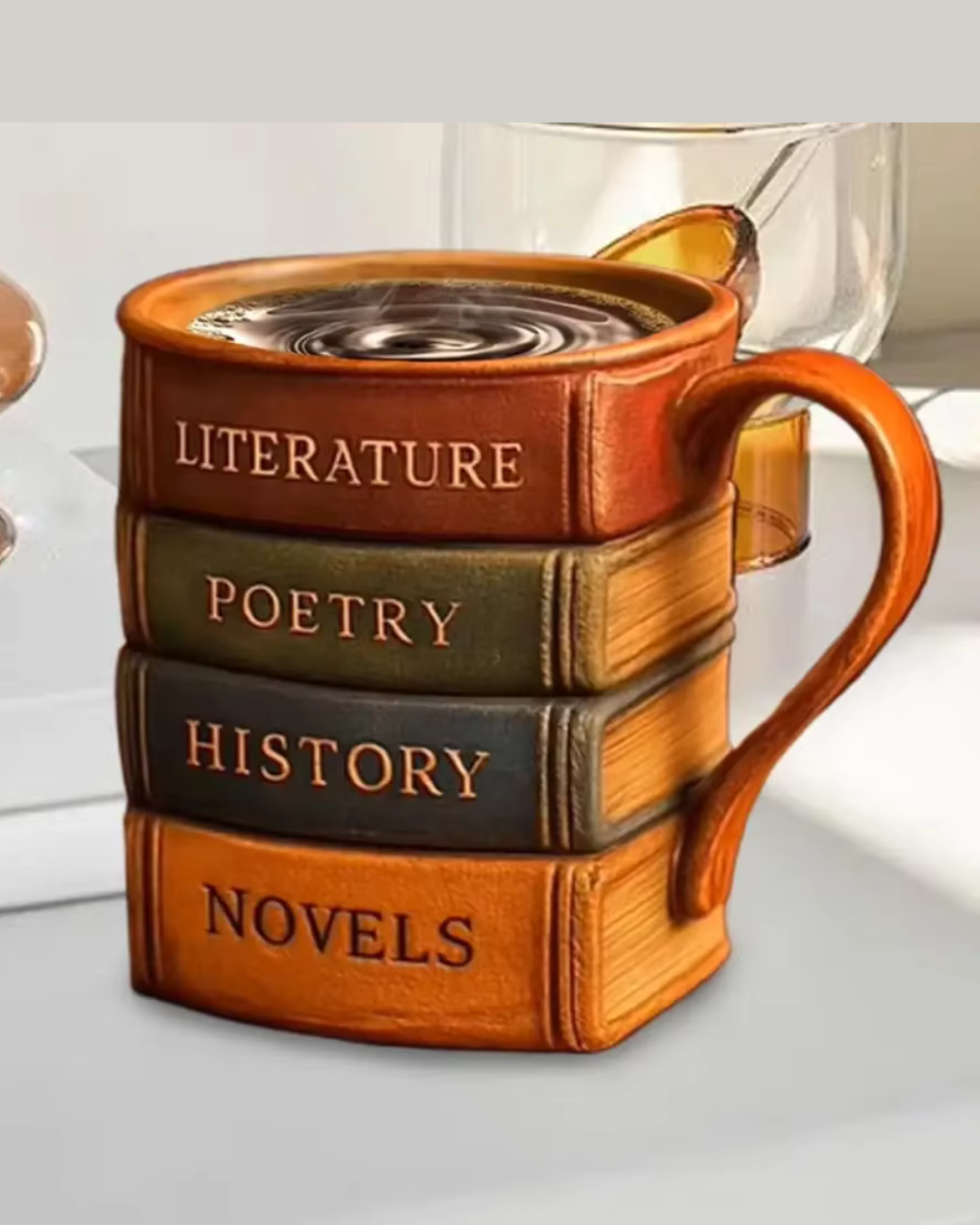 Caneca de Café 3D Design Livro em Resina Criativa Versátil e Resistente | Home Gaju