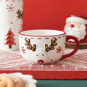Caneca de Cerâmica Natalina em Alto Relevo – Papai Noel e Alce, Presente de Natal Home Gaju
