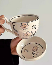 Caneca de Cerâmica com Prato Estilo Retrô 460ml Ideal para Café e Leite | Home Gaju