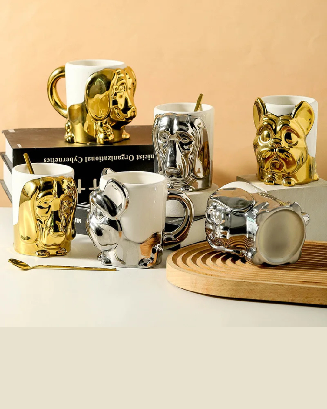 Caneca Criativa Dog 3D em Cerâmica Caneca de Café e Chá com Detalhes Dourados ou Prateados | Home Gaju