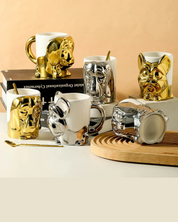 Caneca Criativa Dog 3D em Cerâmica Caneca de Café e Chá com Detalhes Dourados ou Prateados | Home Gaju