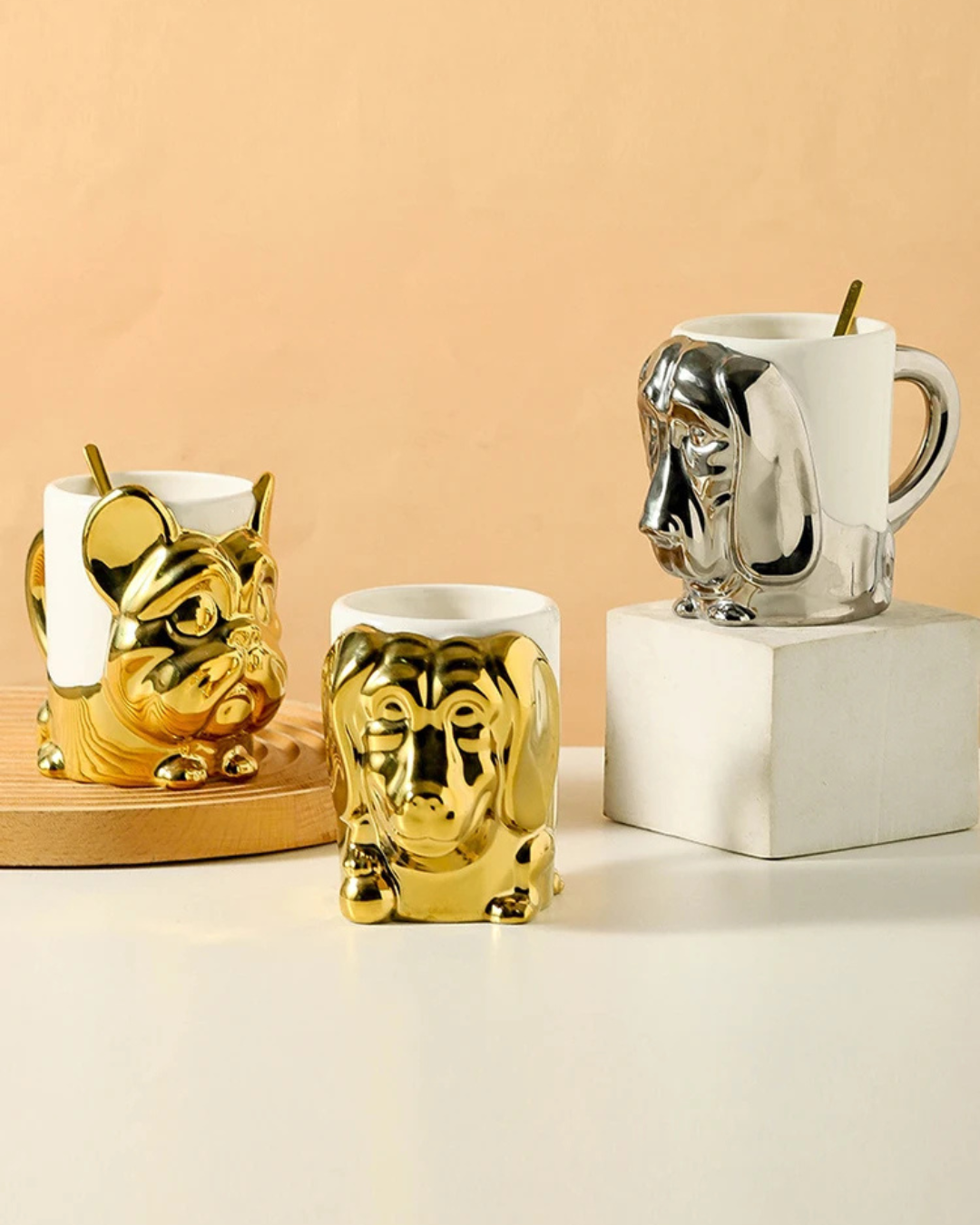 Caneca Criativa Dog 3D em Cerâmica Caneca de Café e Chá com Detalhes Dourados ou Prateados | Home Gaju