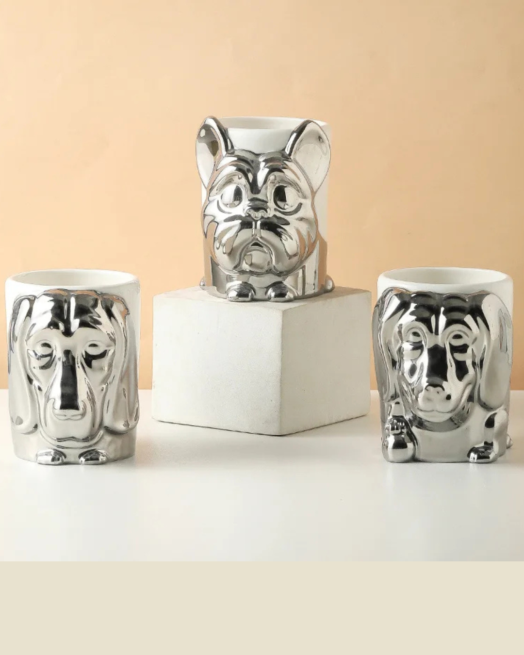 Caneca Criativa Dog 3D em Cerâmica Caneca de Café e Chá com Detalhes Dourados ou Prateados | Home Gaju