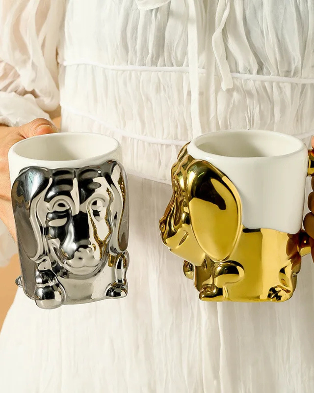 Caneca Criativa Dog 3D em Cerâmica Caneca de Café e Chá com Detalhes Dourados ou Prateados | Home Gaju