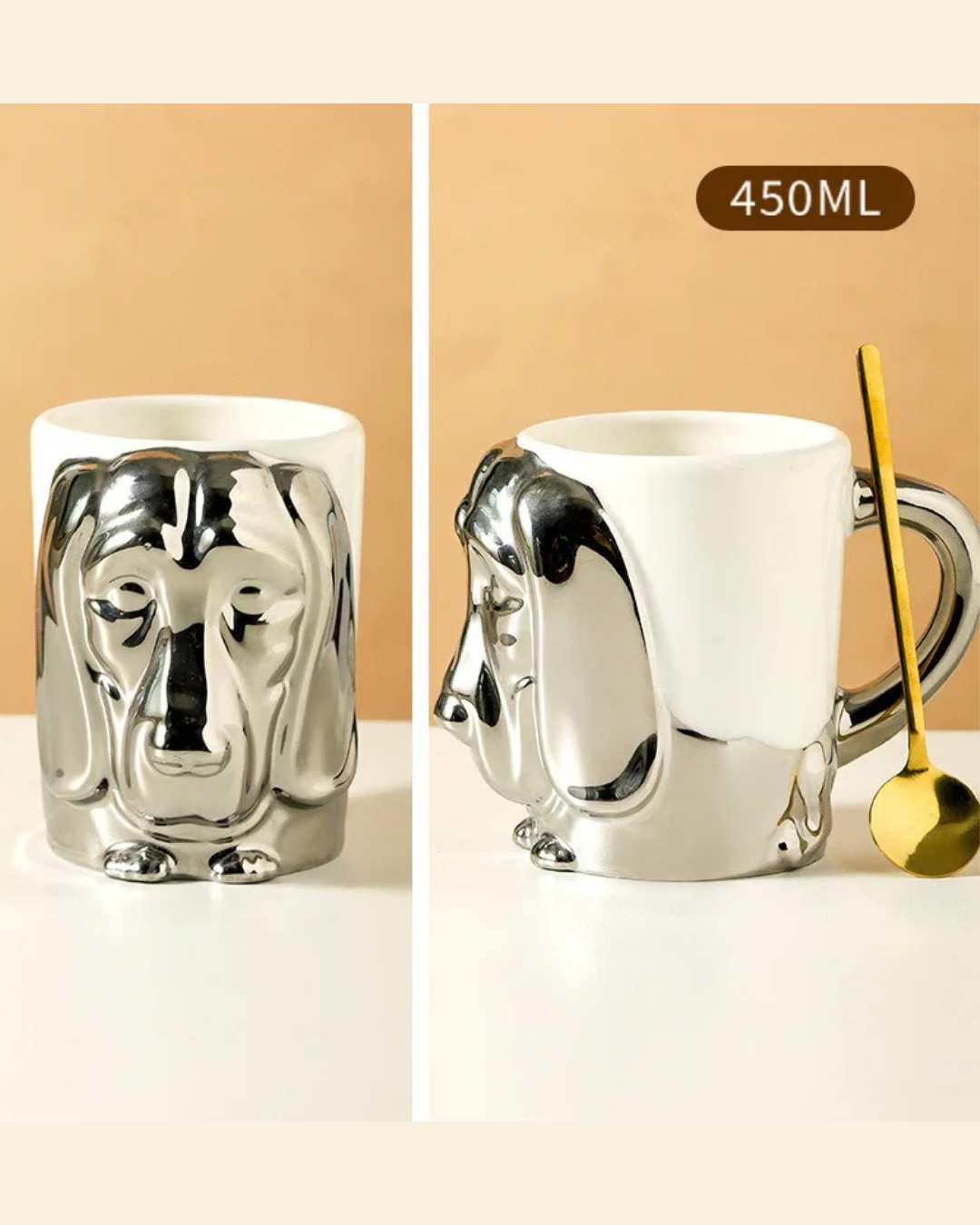 Caneca Criativa Dog 3D em Cerâmica Caneca de Café e Chá com Detalhes Dourados ou Prateados | Home Gaju