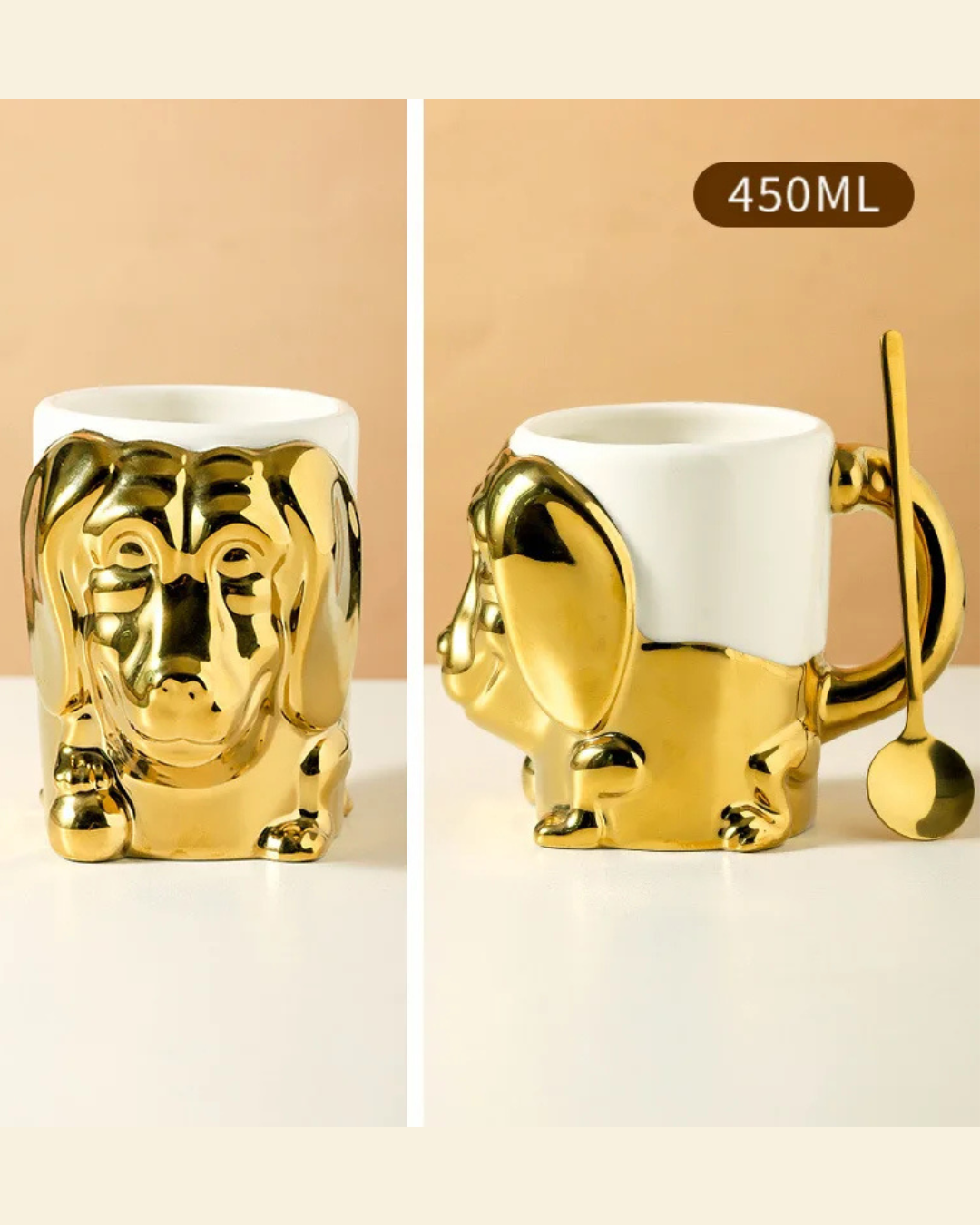 Caneca Criativa Dog 3D em Cerâmica Caneca de Café e Chá com Detalhes Dourados ou Prateados | Home Gaju