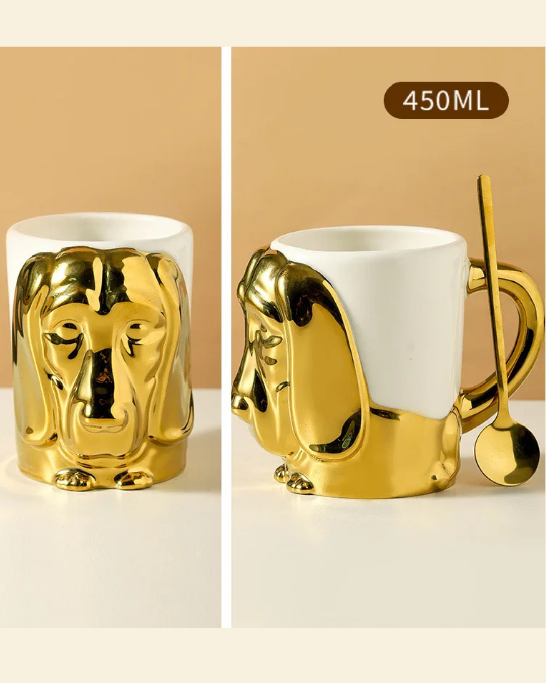 Caneca Criativa Dog 3D em Cerâmica Caneca de Café e Chá com Detalhes Dourados ou Prateados | Home Gaju