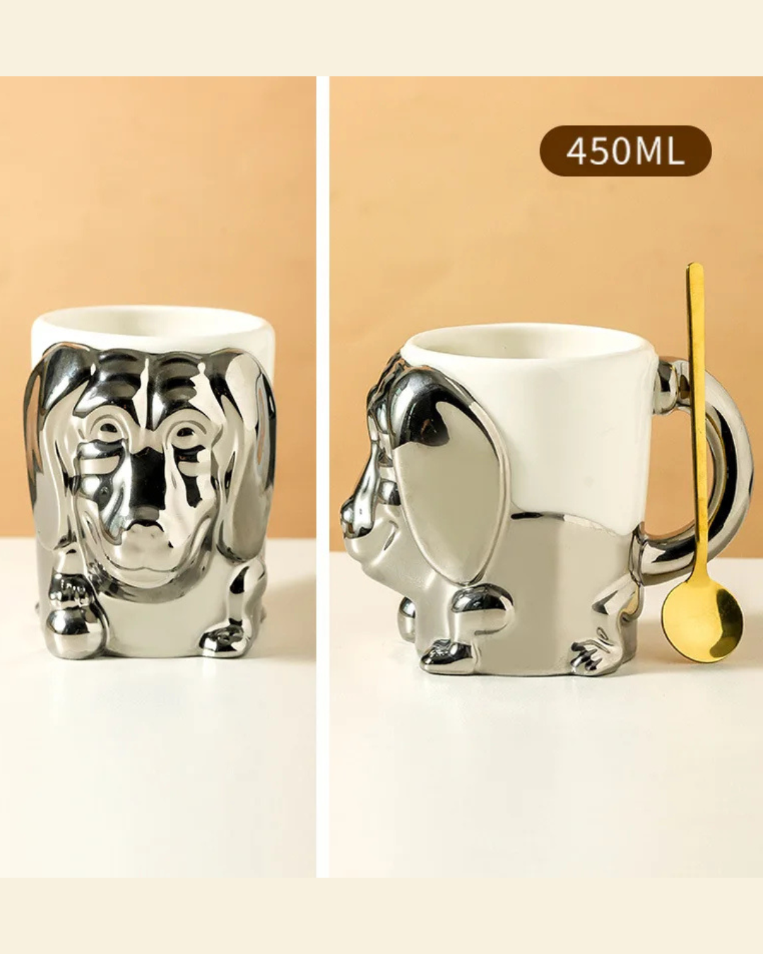 Caneca Criativa Dog 3D em Cerâmica Caneca de Café e Chá com Detalhes Dourados ou Prateados | Home Gaju