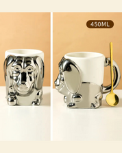Caneca Criativa Dog 3D em Cerâmica Caneca de Café e Chá com Detalhes Dourados ou Prateados | Home Gaju