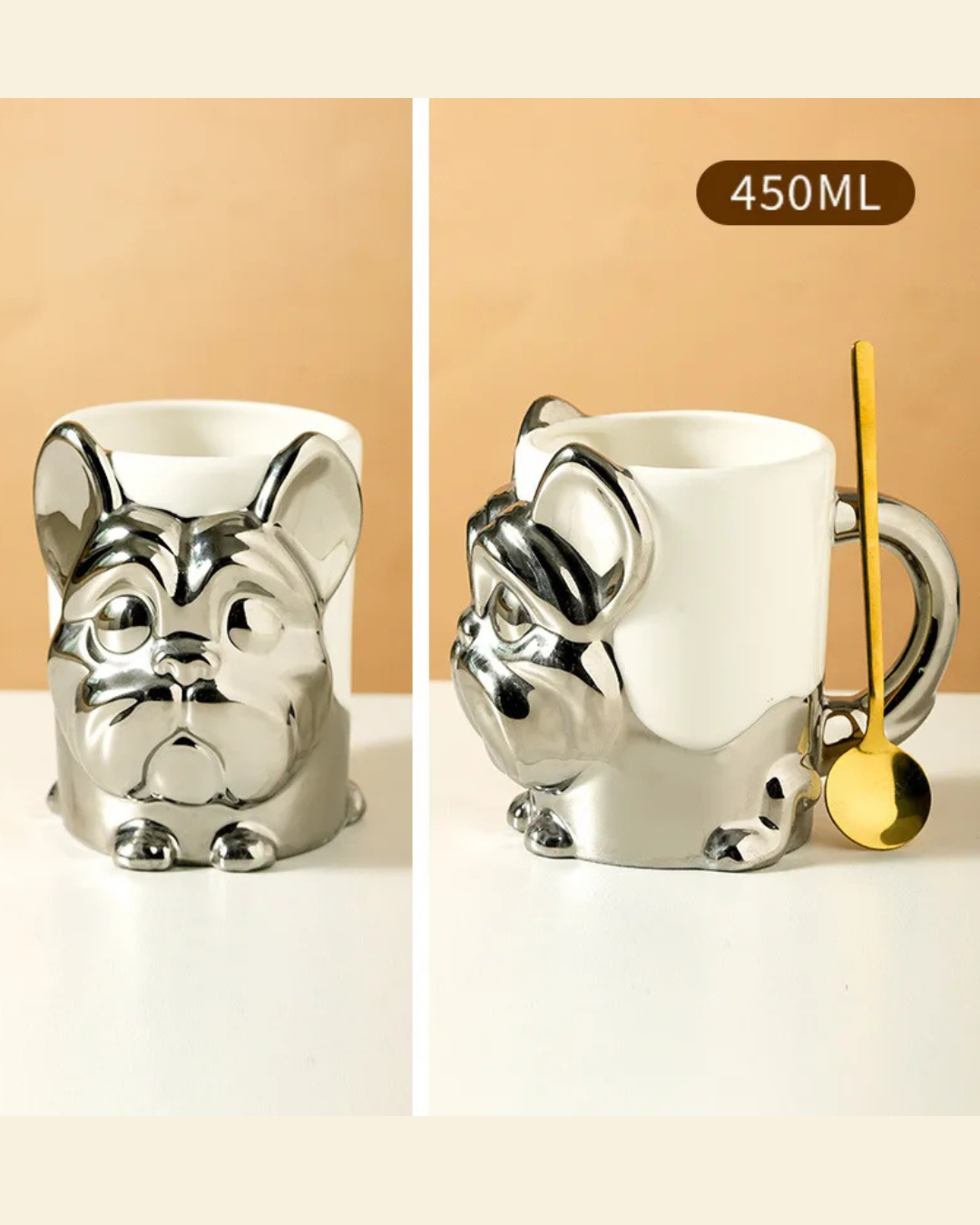 Caneca Criativa Dog 3D em Cerâmica Caneca de Café e Chá com Detalhes Dourados ou Prateados | Home Gaju