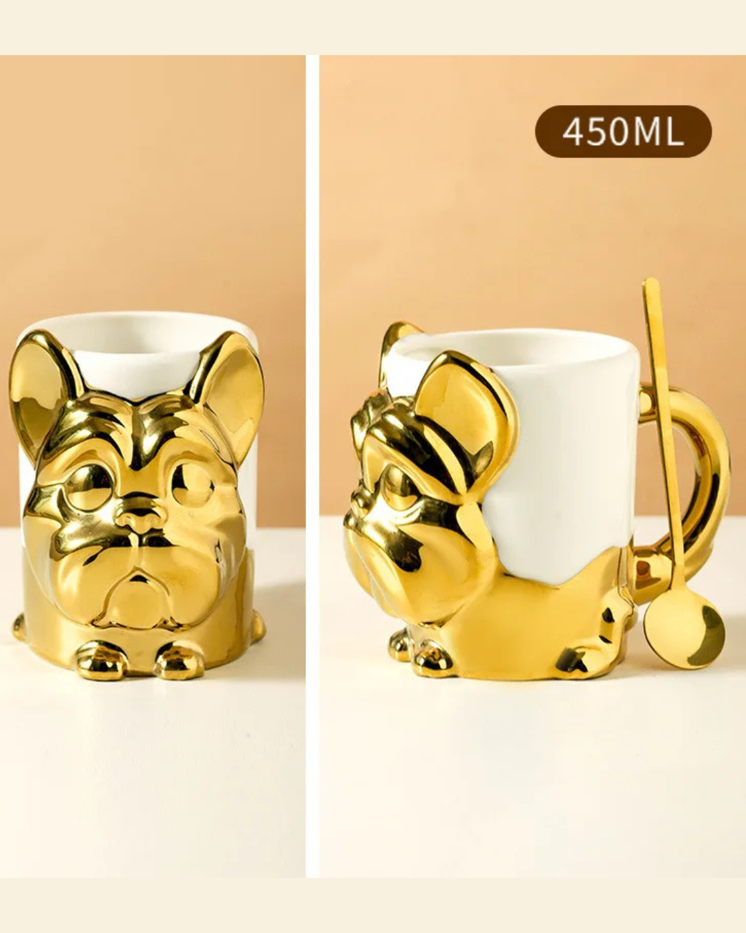 Caneca Criativa Dog 3D em Cerâmica Caneca de Café e Chá com Detalhes Dourados ou Prateados | Home Gaju
