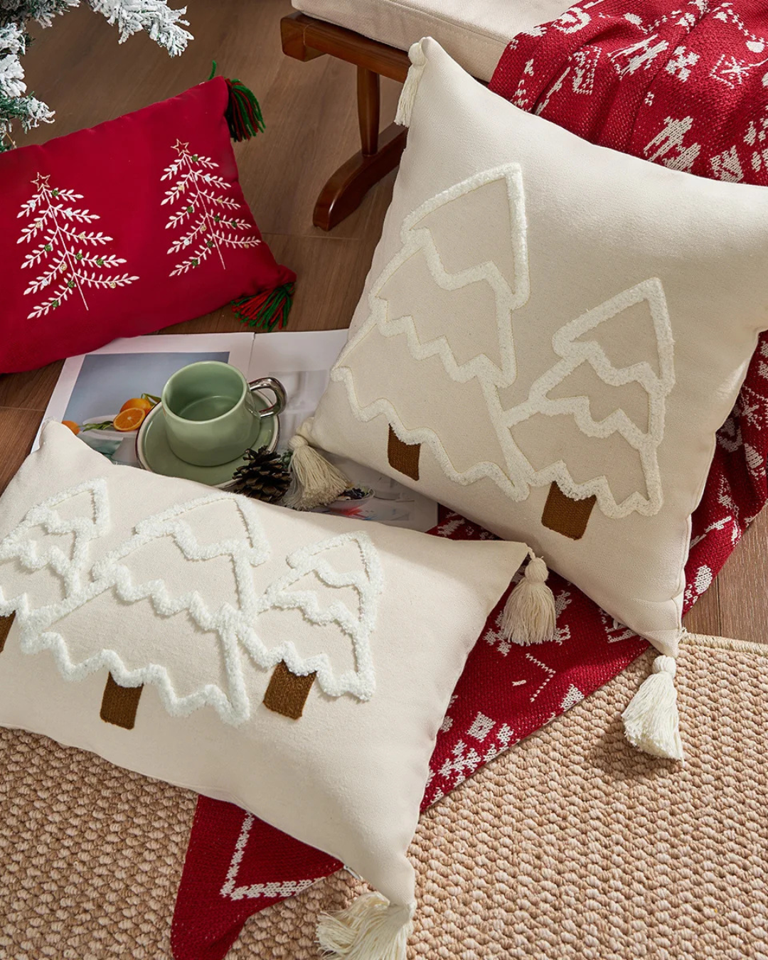 Capa de Almofada de Natal com Borlas creme