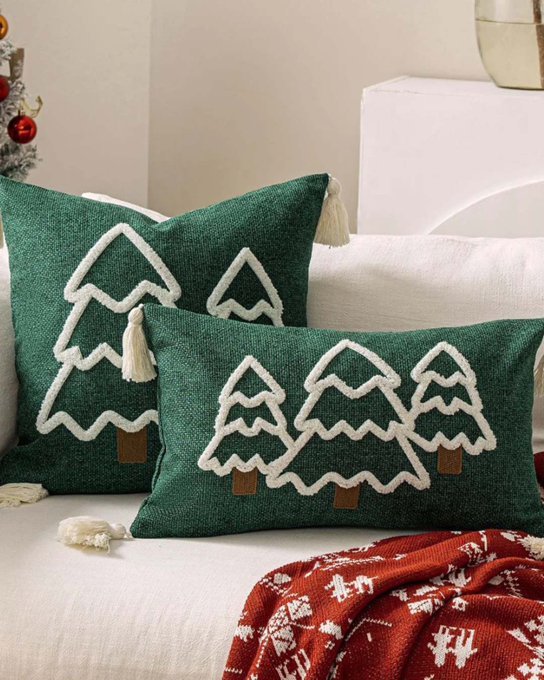 Capa de Almofada de Natal com Borlas verdes