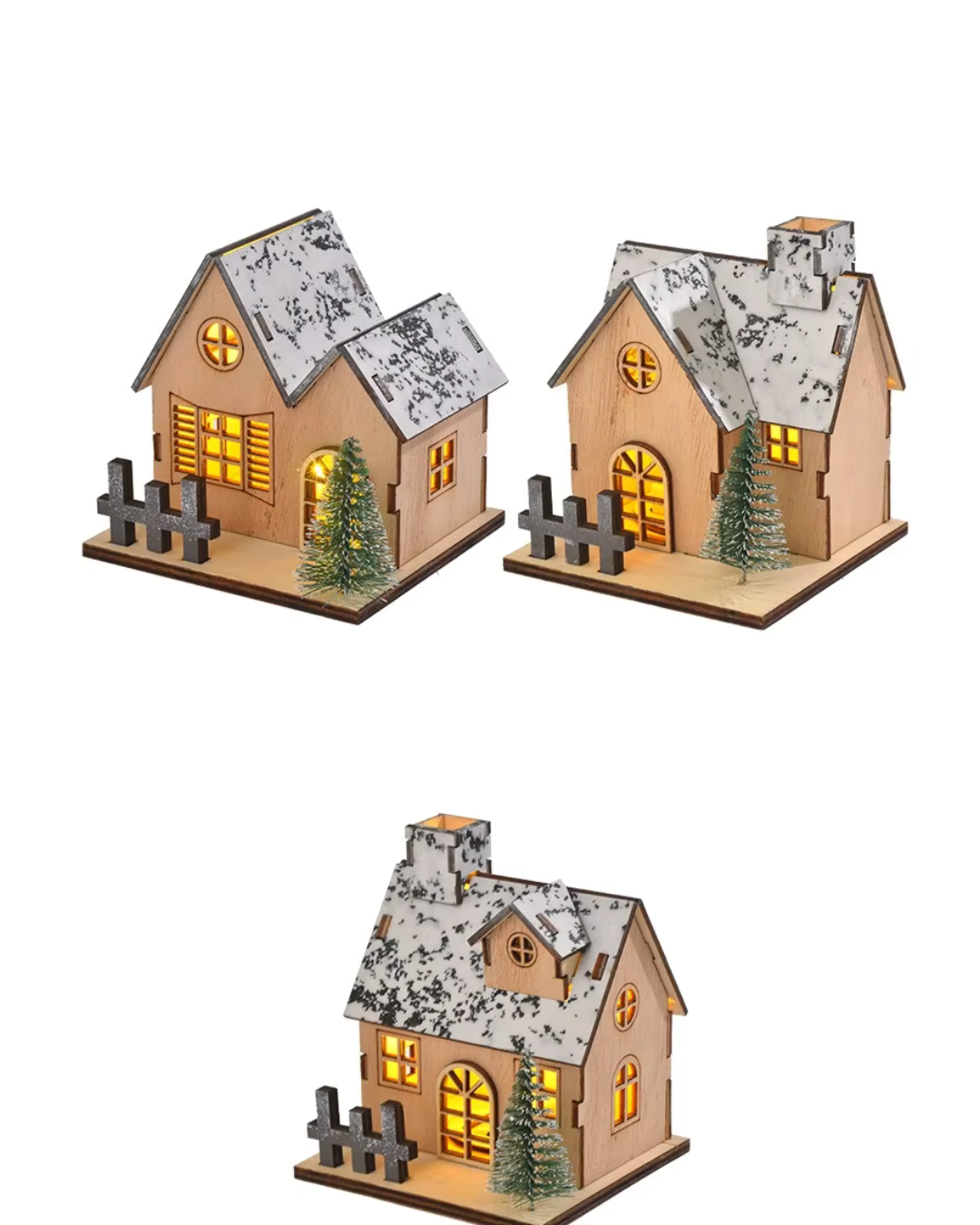 Casa de Madeira de Natal com Luz LED 3 modelos com árvores