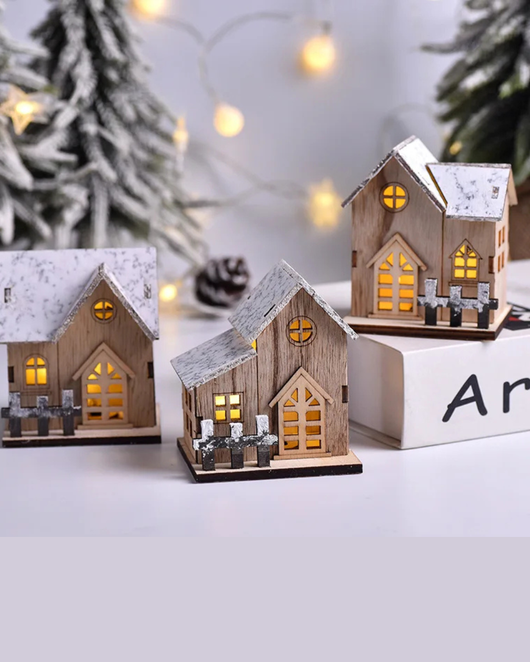 Casa de Madeira de Natal com Luz LED com luzes natalinas