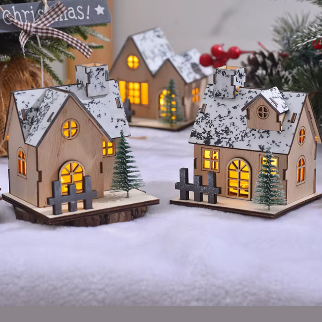 Casa de Madeira de Natal com Luz LED com decoração