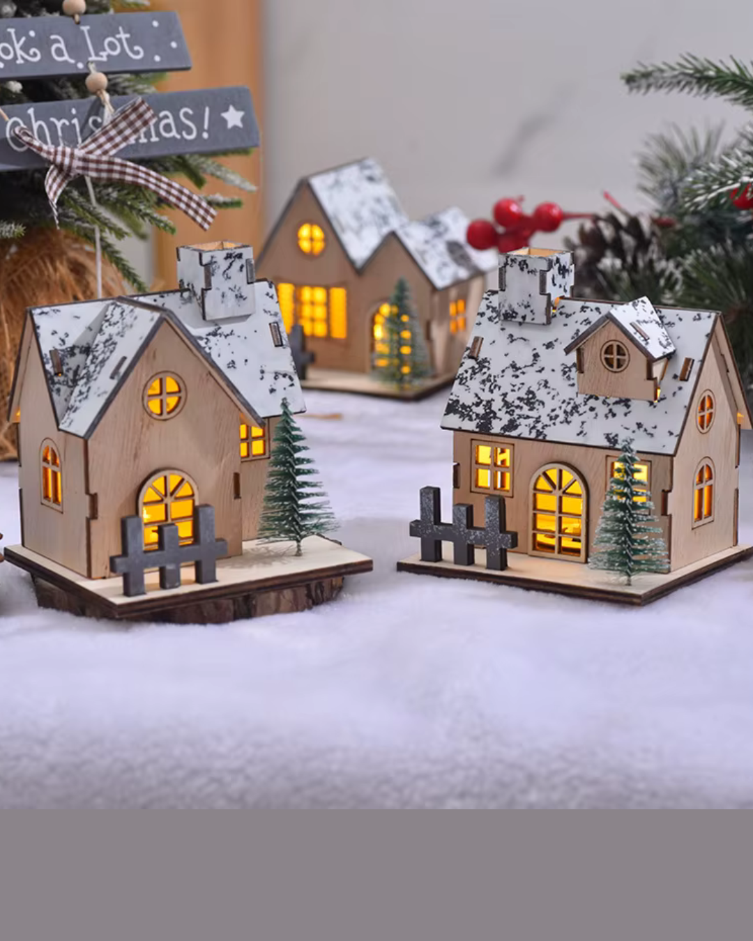 Casa de Madeira de Natal com Luz LED com decoração