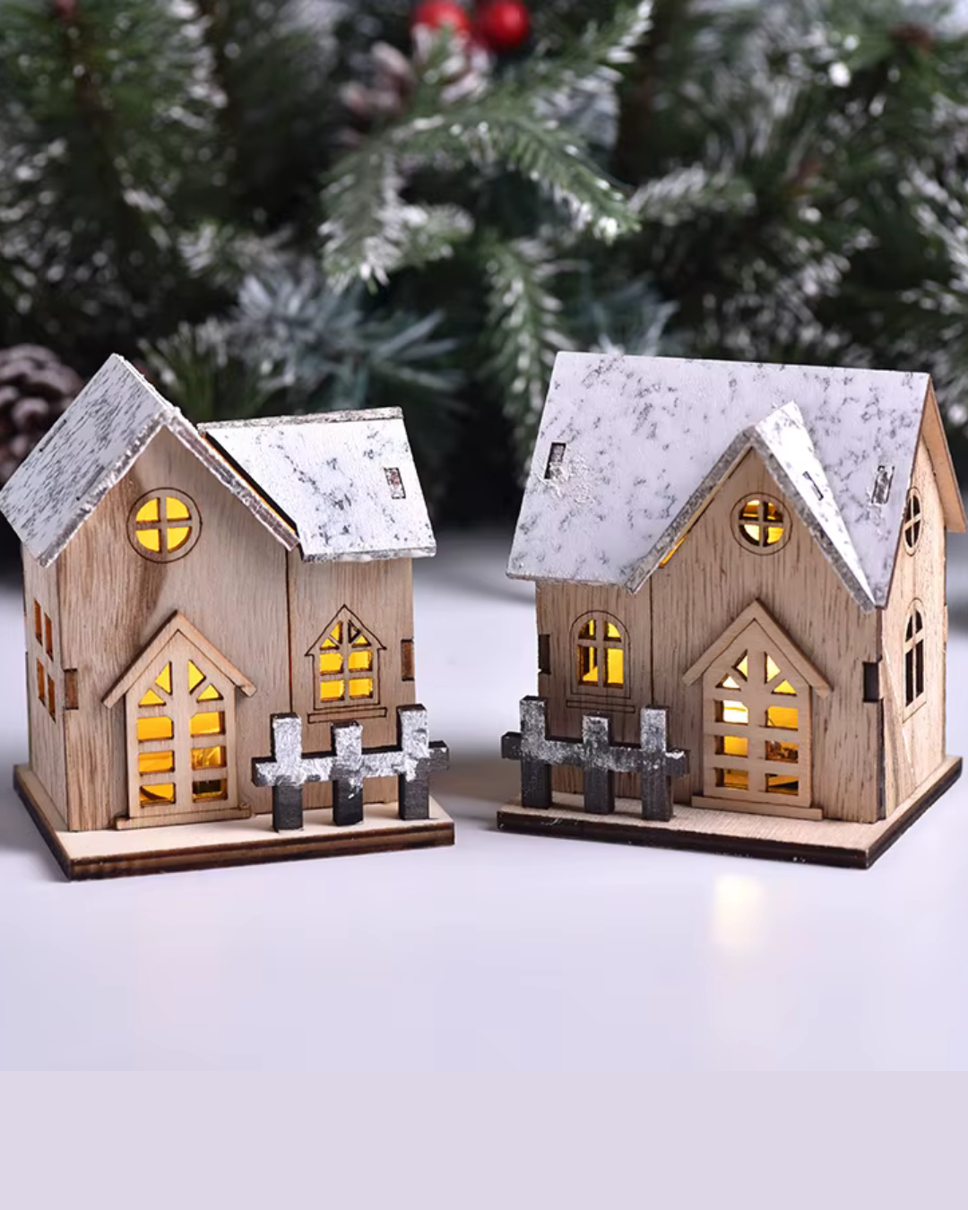 Casa de Madeira de Natal com Luz LED 2 modelos