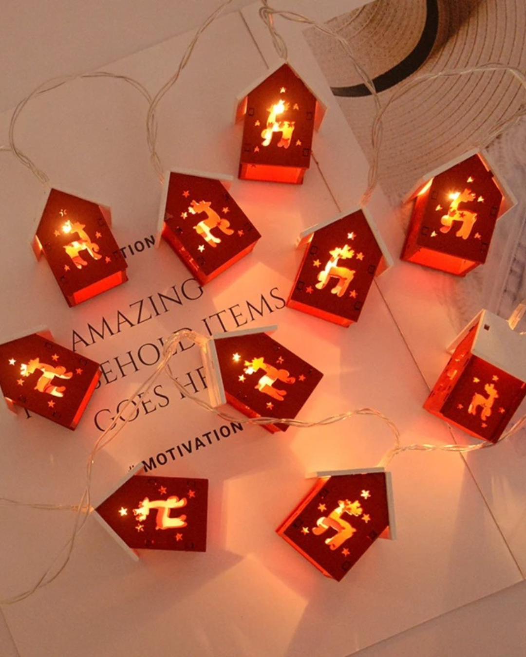 Casa de Madeira de Natal com Luzes LED