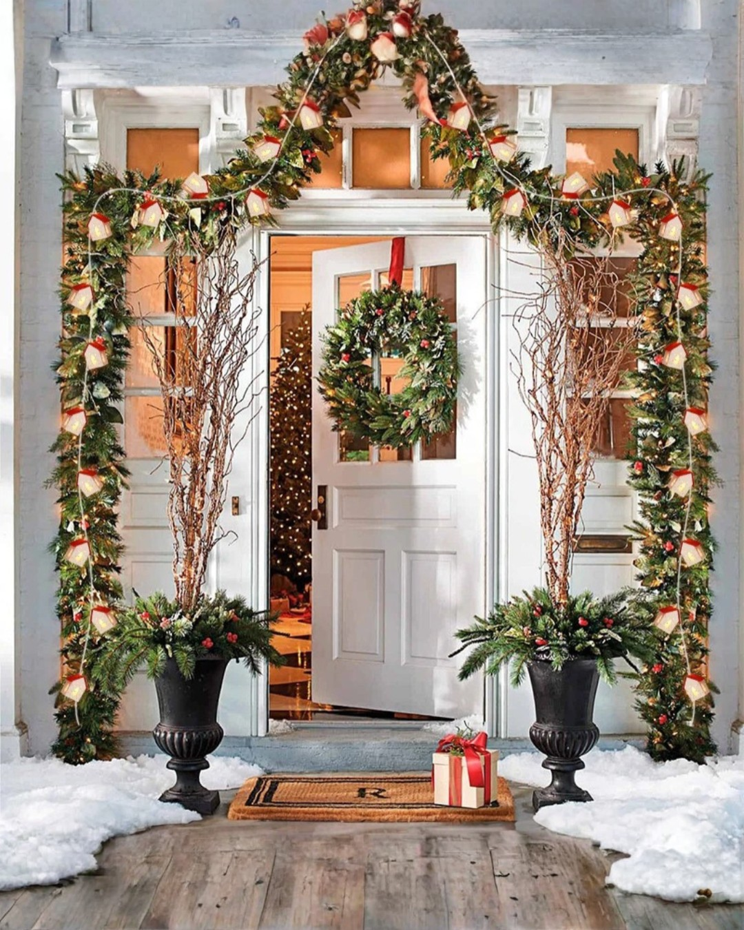 Casa de Madeira de Natal com Luzes LED