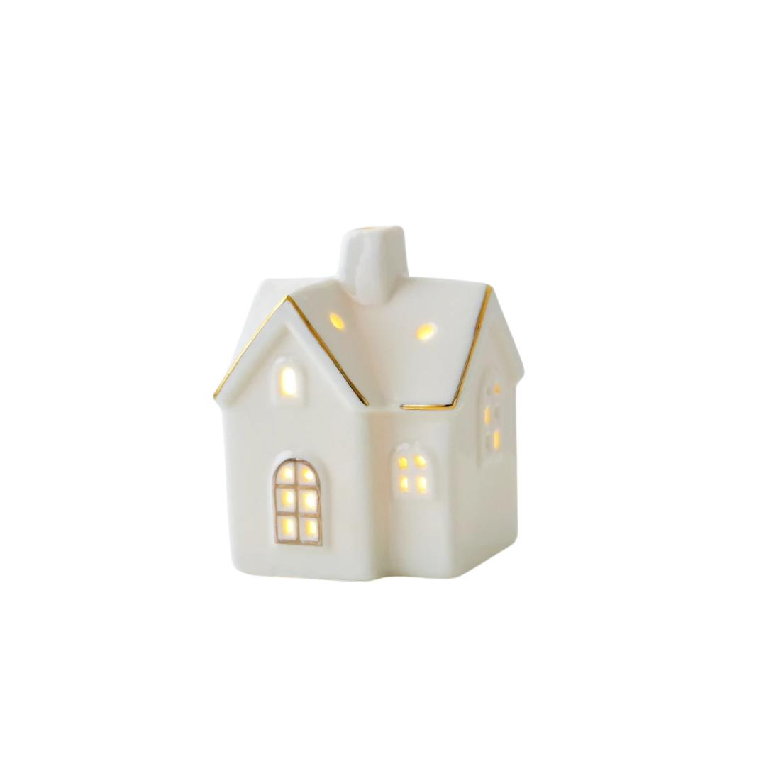 Casinha da Vila Natalina de Cerâmica - Decoração Criativa de Natal Luminosa para Mesa | Home Gaju