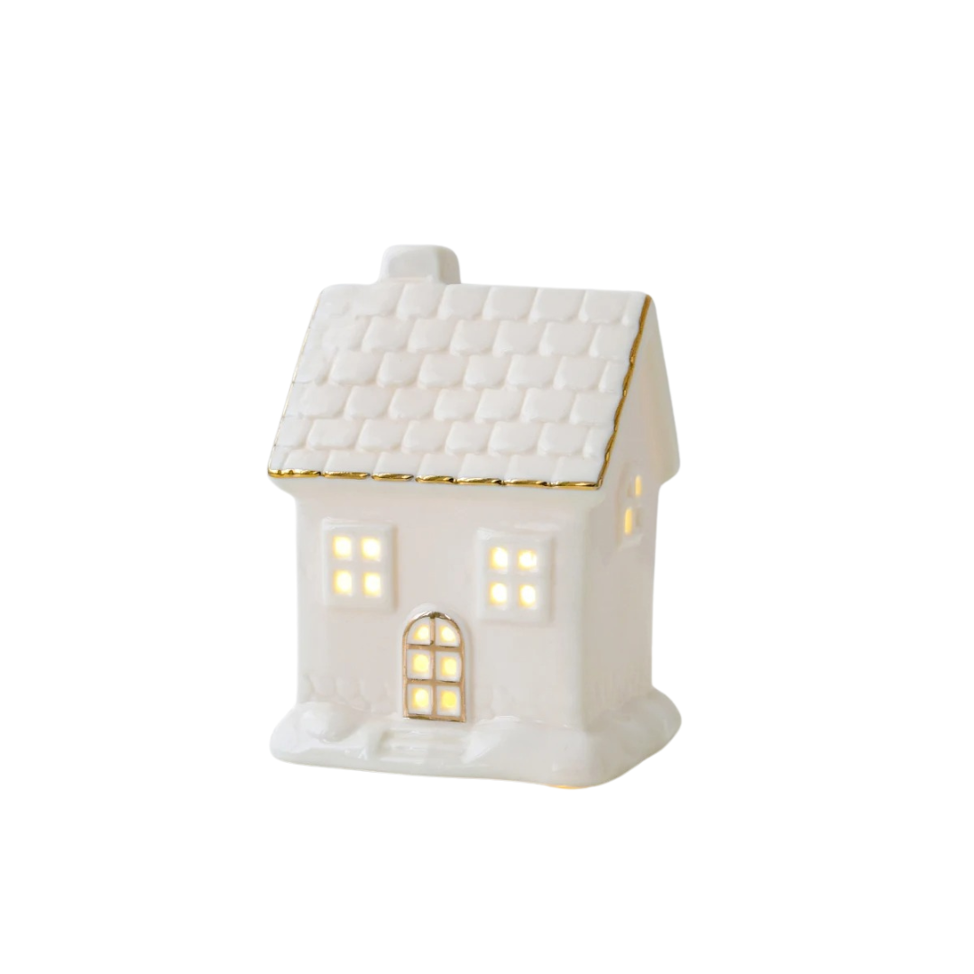 Casinha da Vila Natalina de Cerâmica - Decoração Criativa de Natal Luminosa para Mesa | Home Gaju