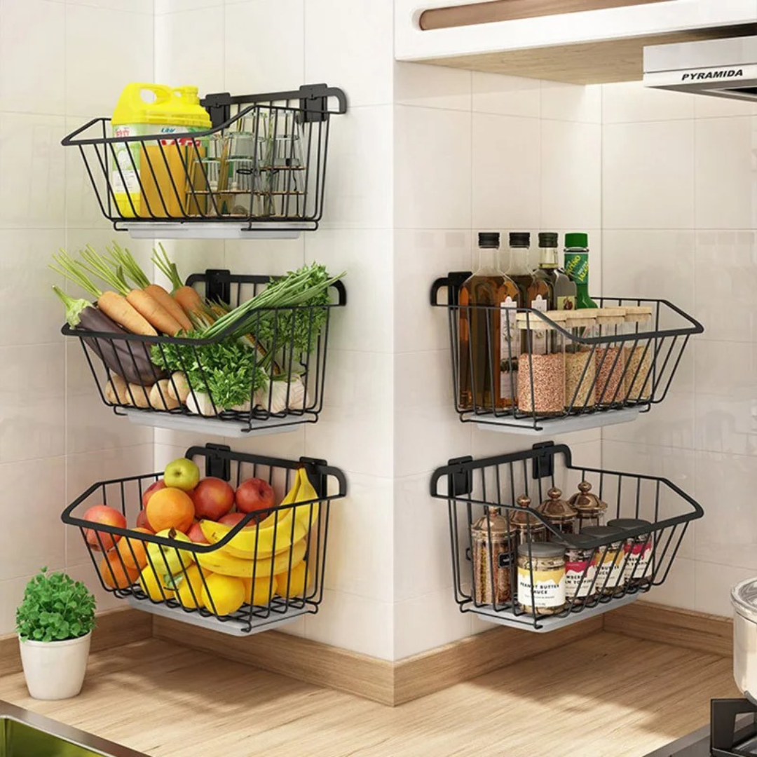 Cesta de Armazenamento de Cozinha em Aço Inoxidável – Organizador de Frutas e Vegetais, Montado na Parede Home Gaju