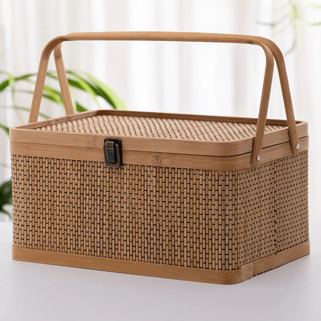 Cesta de Bambu Tecido para Armazenamento Frutas Verduras Ovos e Piqueniques | Home Gaju