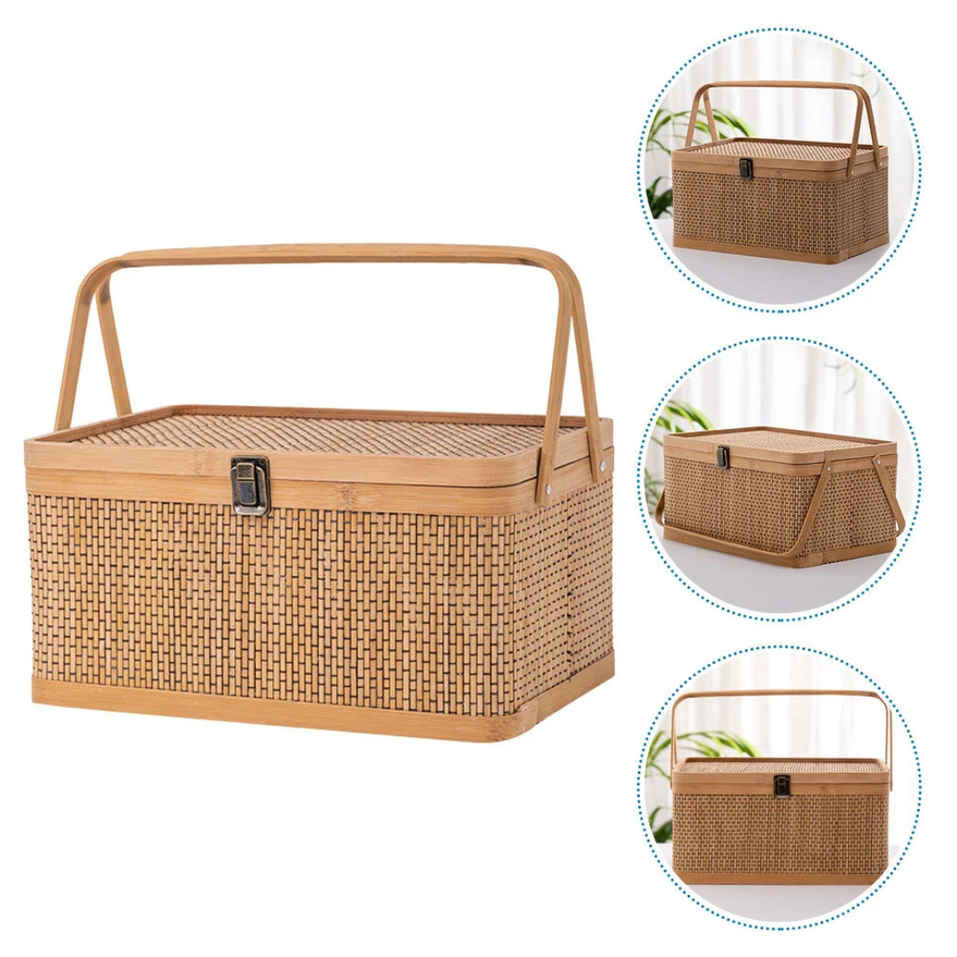 Cesta de Bambu Tecido para Armazenamento Frutas Verduras Ovos e Piqueniques | Home Gaju
