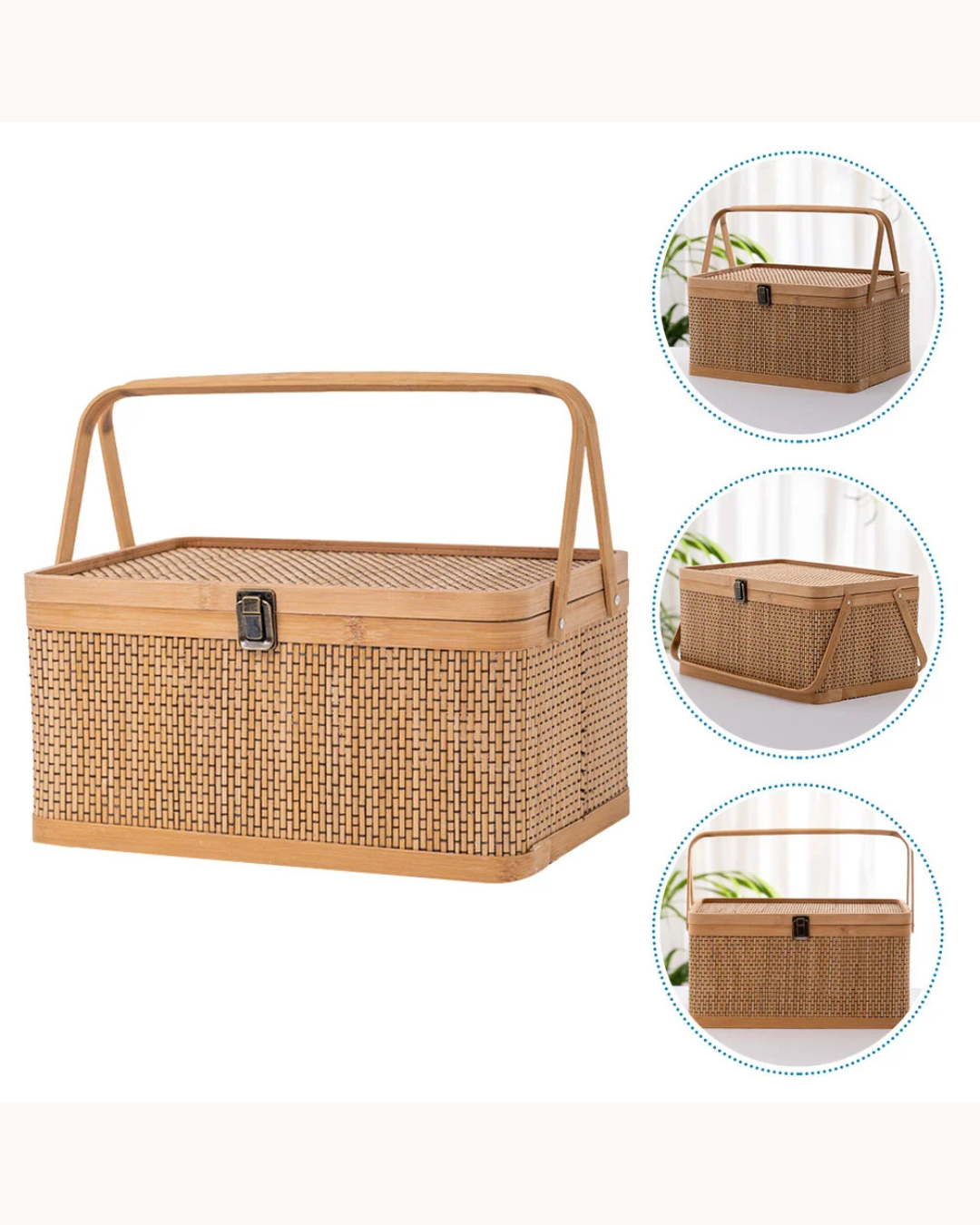 Cesta de Bambu Tecido para Armazenamento Frutas Verduras Ovos e Piqueniques | Home Gaju