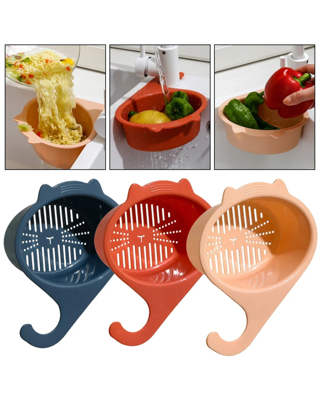 Cesta de Drenagem para Pia em Forma de Gato Organizador Multifuncional para Cozinha | Home Gaju