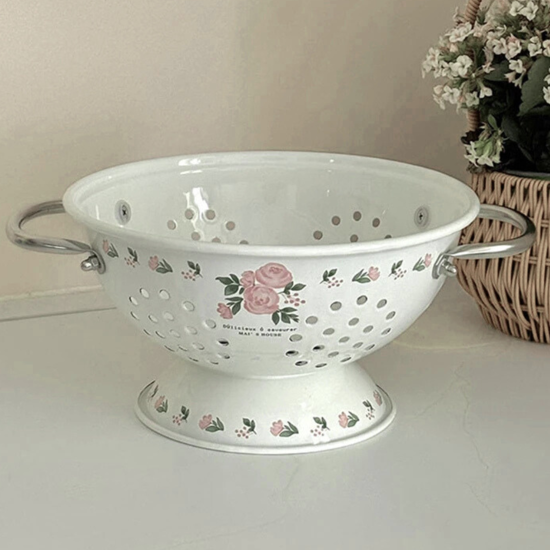 Cesta de Frutas Esmaltada Vintage Rosa Decoração e Armazenamento Elegante | Home Gaju