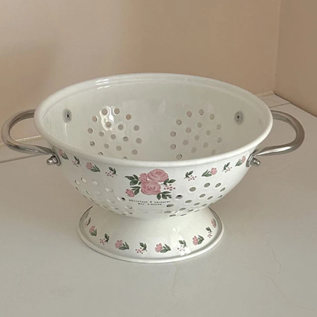 Cesta de Frutas Esmaltada Vintage Rosa Decoração e Armazenamento Elegante | Home Gaju