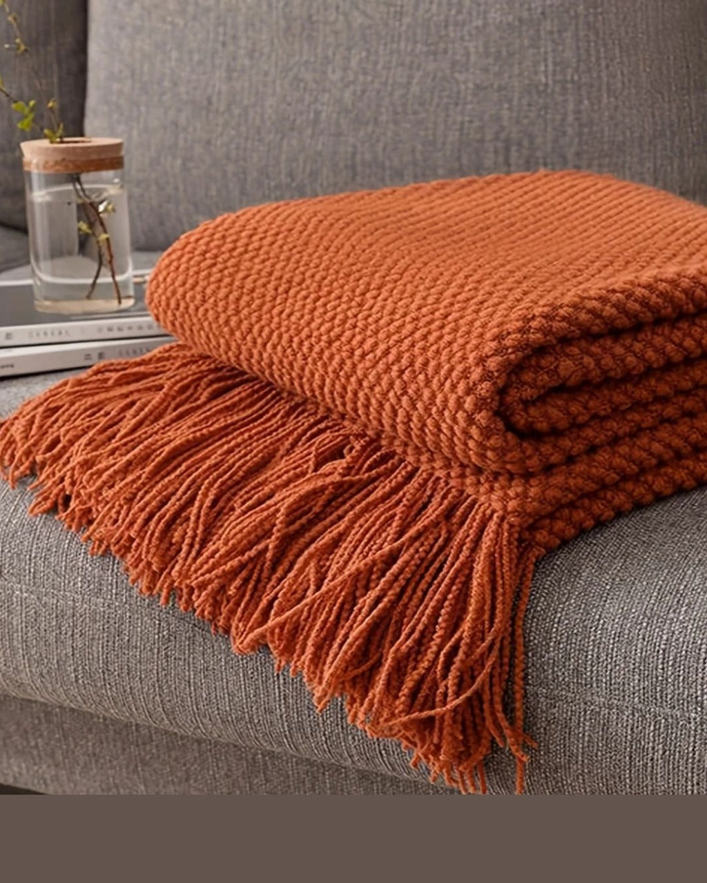 Cobertor de Malha com Borlas Laranja Morandi, Macio e Aconchegante para Sofá, Cama ou Viagem | Home Gaju