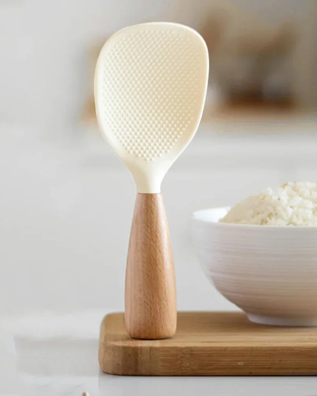 Colher de Arroz de Silicone com Cabo de Madeira Resistente ao Calor | Home Gaju