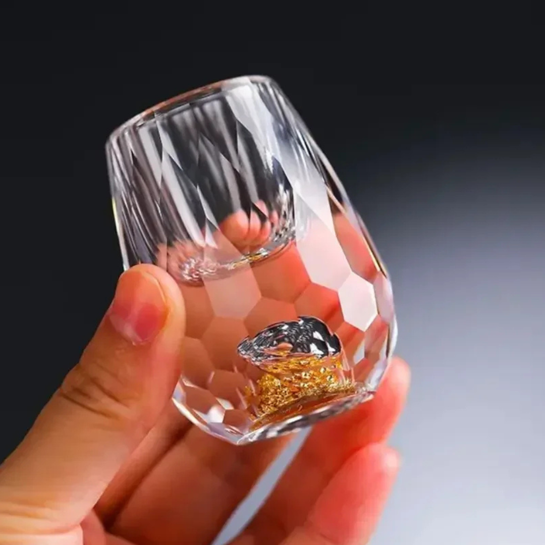 Conjunto 6 Copos Cristal Vidro com Folha de Ouro | Home Gaju