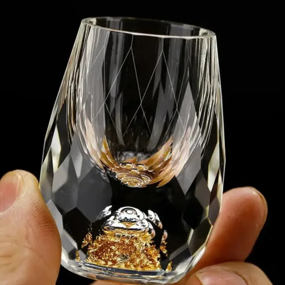 Conjunto 6 Copos Cristal Vidro com Folha de Ouro | Home Gaju