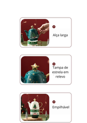 Conjunto Natalino de Bule e Caneca em Cerâmica com detalhes