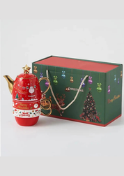 Conjunto Natalino de Bule e Caneca em Cerâmica modelo papai noel com caixa de presente