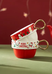 Conjunto Natalino de Bule e Caneca em Cerâmica 2 xícaras
