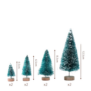 Conjunto Artesanal  de 8 Mini Árvores de Natal de Madeira e Sisal Decoração Natalina cor azul com medidas