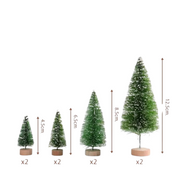 Conjunto Artesanal  de 8 Mini Árvores de Natal de Madeira e Sisal Decoração Natalina cor verde com medidas