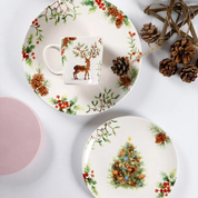 Conjunto de Louça Cerâmica Natalina com Pratos, Bowl e Xícaras - Estilo Europeu Home Gaju