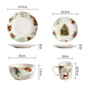 Conjunto de Louça Cerâmica Natalina com Pratos, Bowl e Xícaras - Estilo Europeu Home Gaju