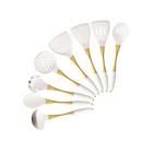 Conjunto de Utensílios de Cozinha de Silicone Ouro Branco 8 Peças – Espátula, Colher, Concha | Home Gaju