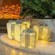 Conjunto de 3 Caixas de Presente Iluminadas com LED - Decoração de Natal para Árvore | Home Gaju