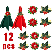 Conjunto de Anéis Guardanapo Natal Poinsétia e Cerejas com 12 Peças | Home Gaju