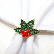 Conjunto de Anéis Guardanapo Natal Poinsétia e Cerejas com 12 Peças | Home Gaju